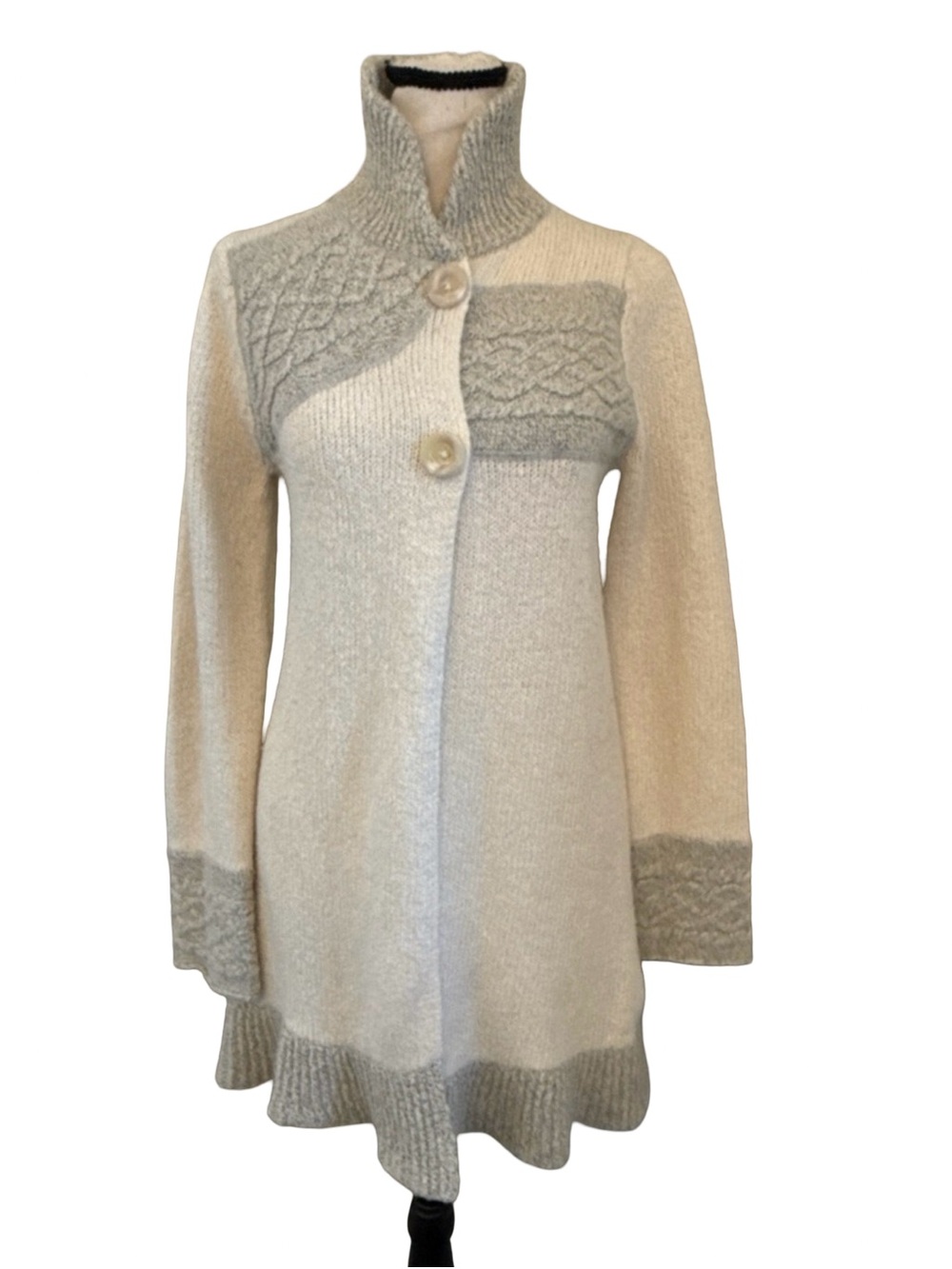 Prana Danikia Duster Cardigan Womens Small Cream Gray Cable Knit Sweater